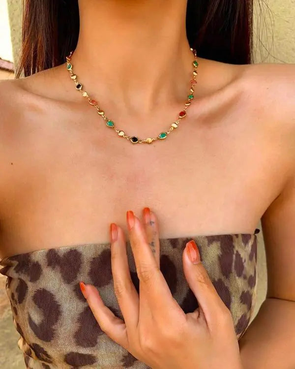 Glass Bead Color Beaded Necklace