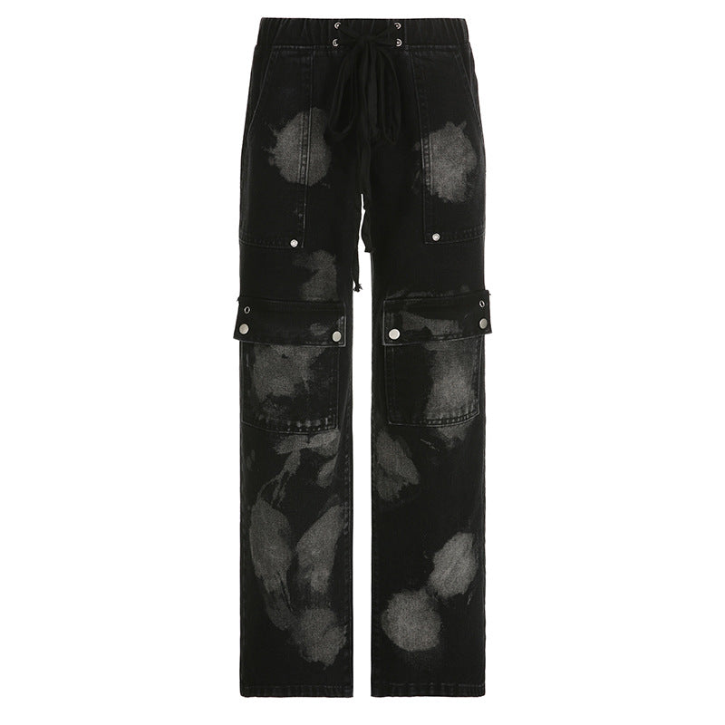 Dunkelgraue bedruckte Jeans im Streetwear-Stil