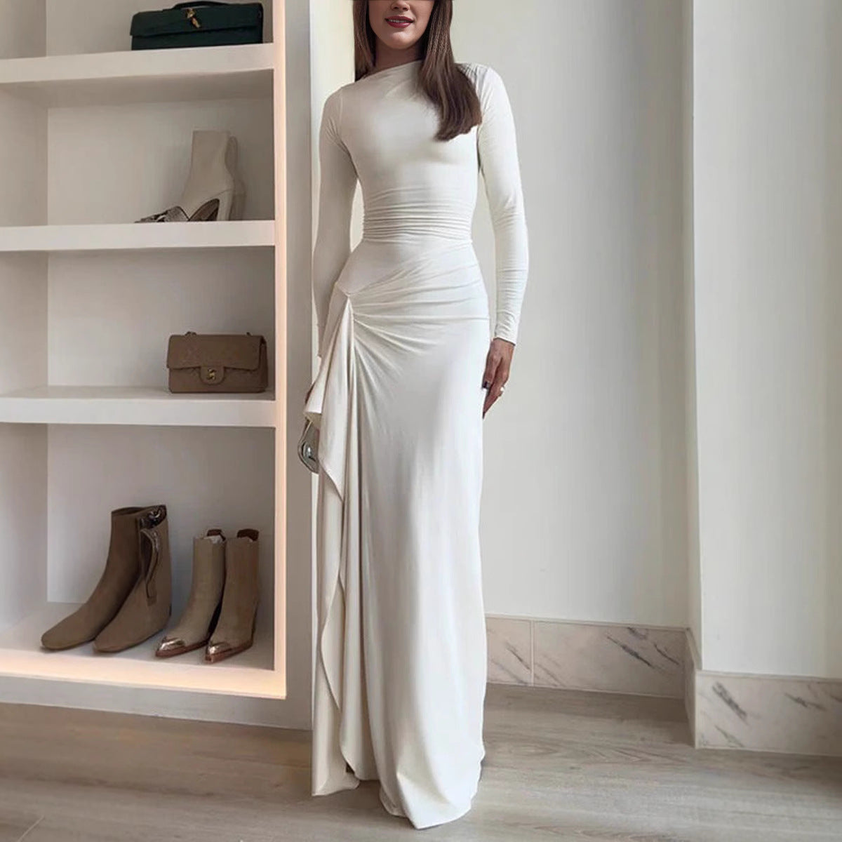 Slim-fitting Long-sleeved Split Dress