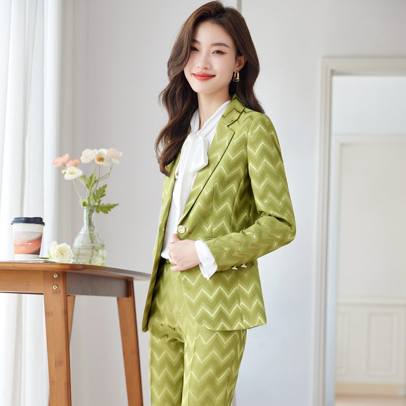 Symmetrical Pattern Olive Women's Suit