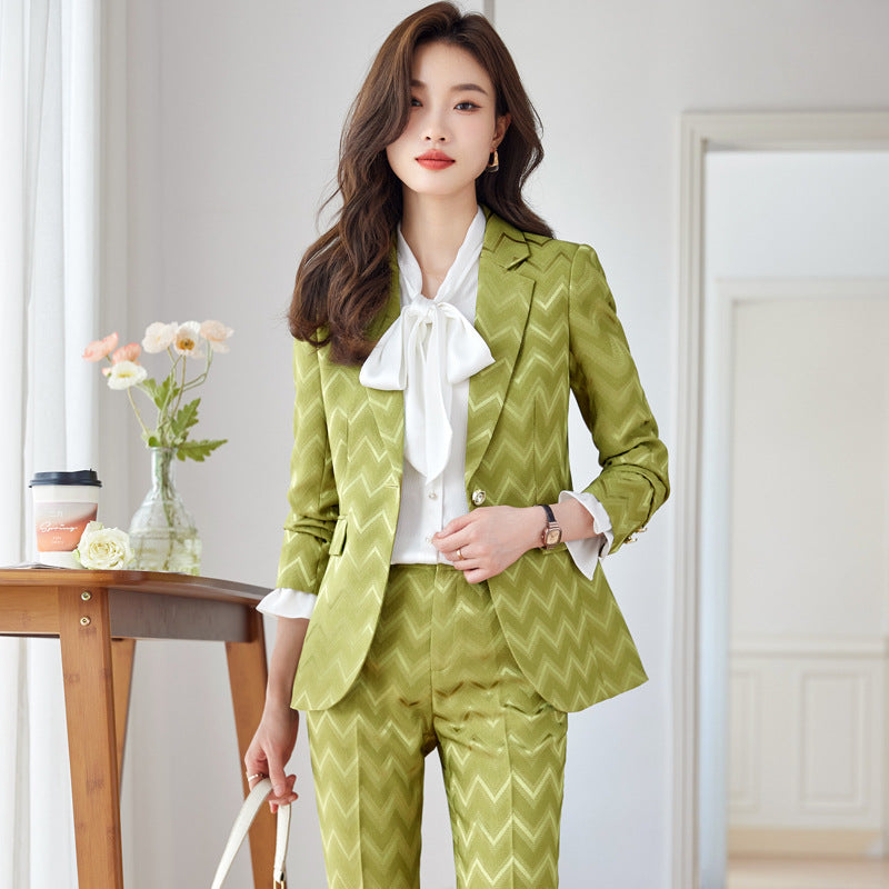 Symmetrical Pattern Olive Women's Suit