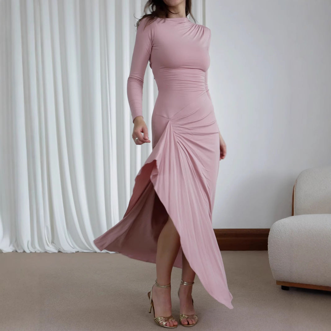 Slim-fitting Long-sleeved Split Dress