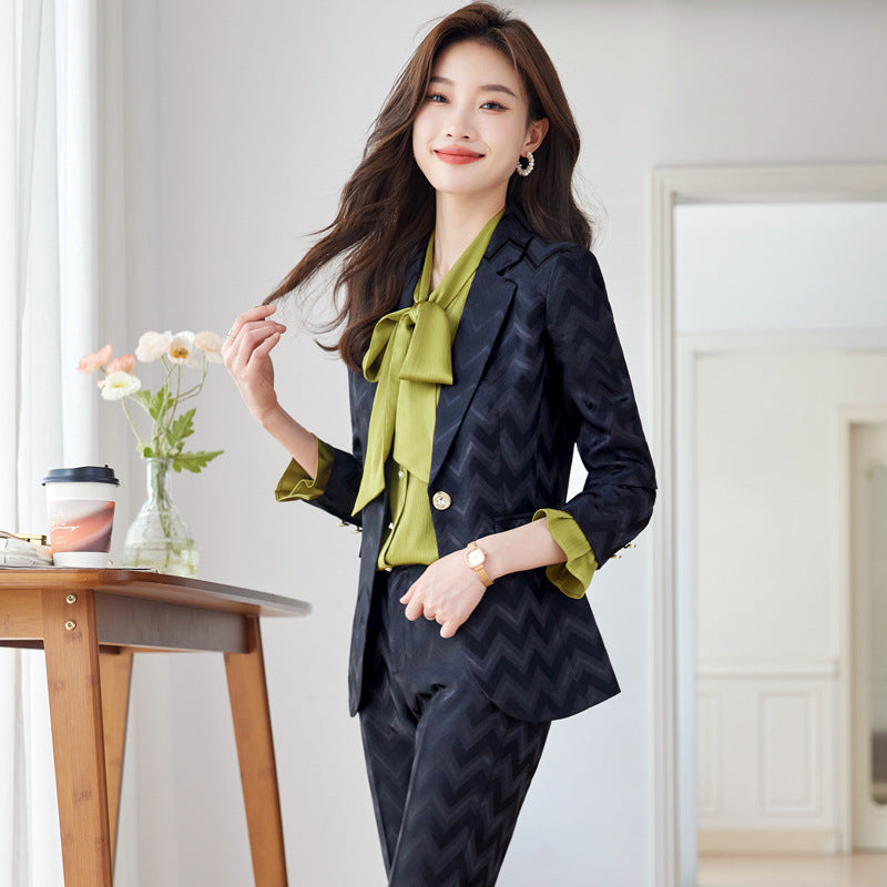 Symmetrical Pattern Olive Women's Suit