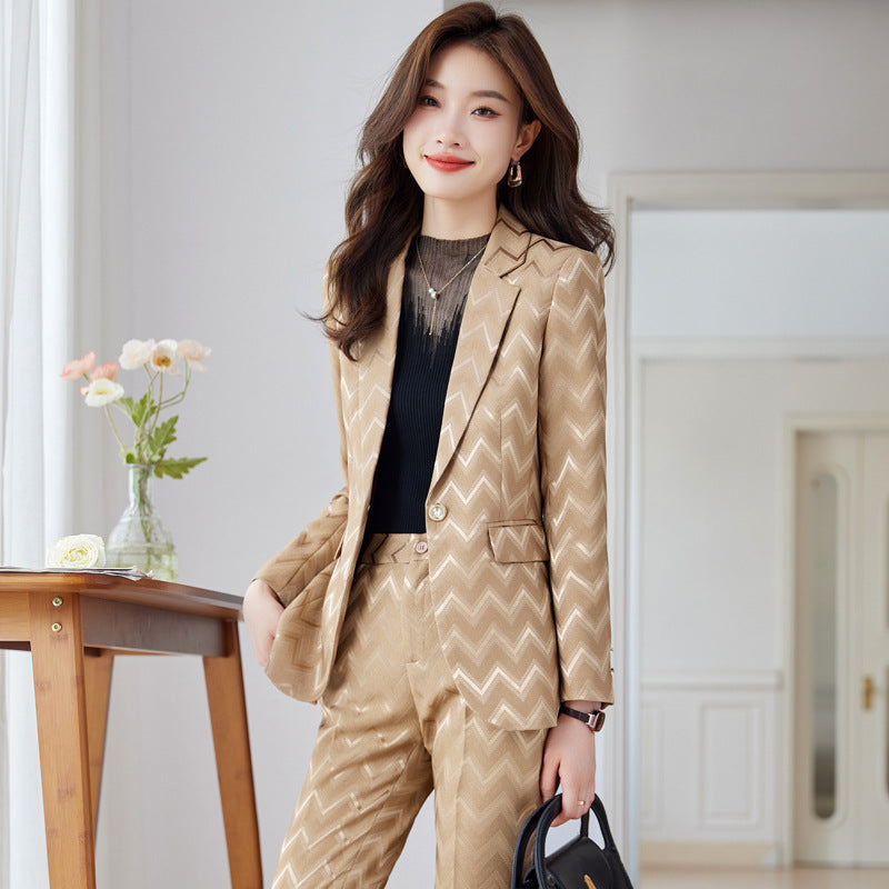 Symmetrical Pattern Olive Women's Suit