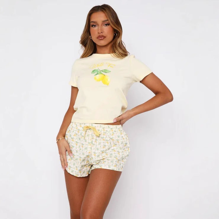 Women's Short-sleeved Sweetheart Pajamas Printing Sets