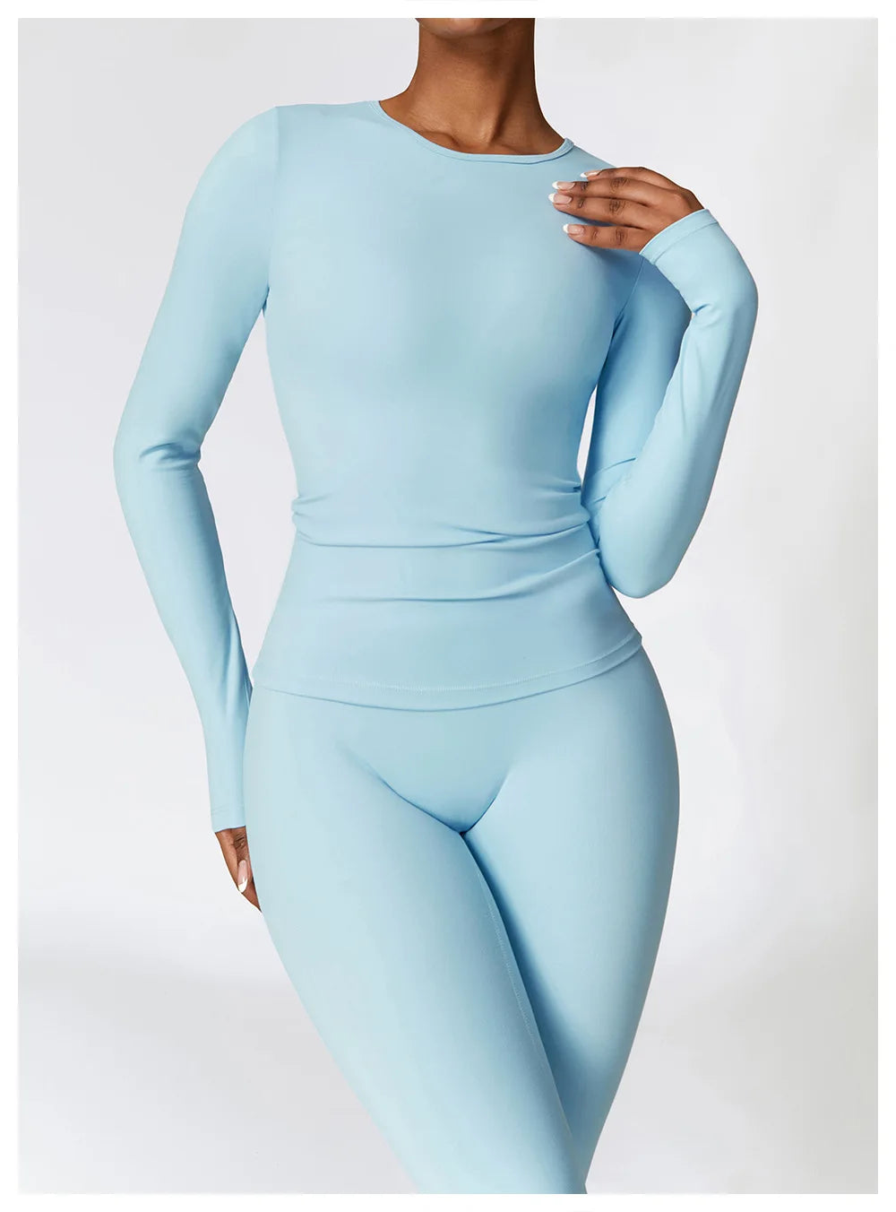 2PCS Seamless Yoga Set (Sky Blue, Black and Frost Grey)