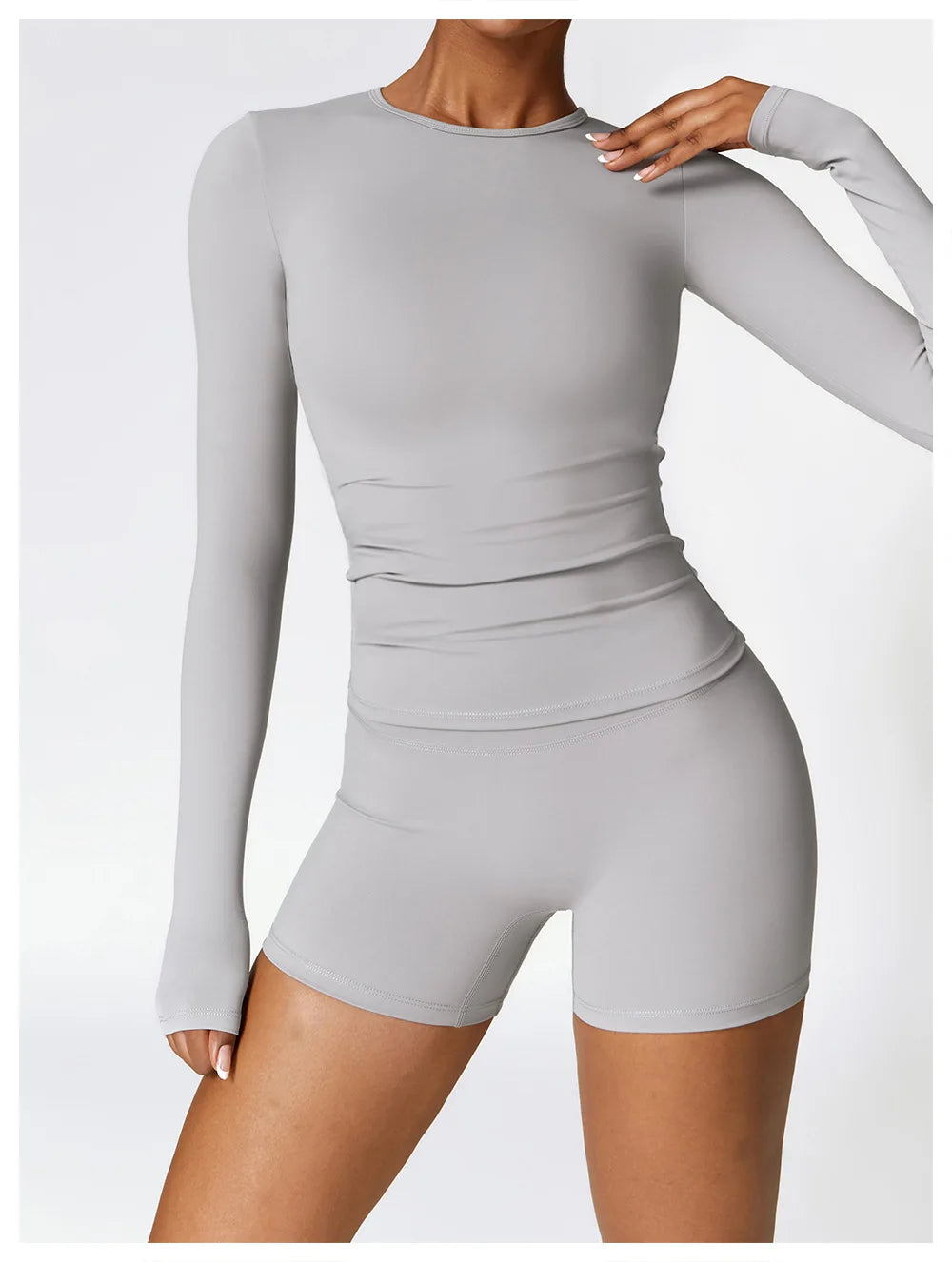 2PCS Seamless Yoga Set (Sky Blue, Black and Frost Grey)