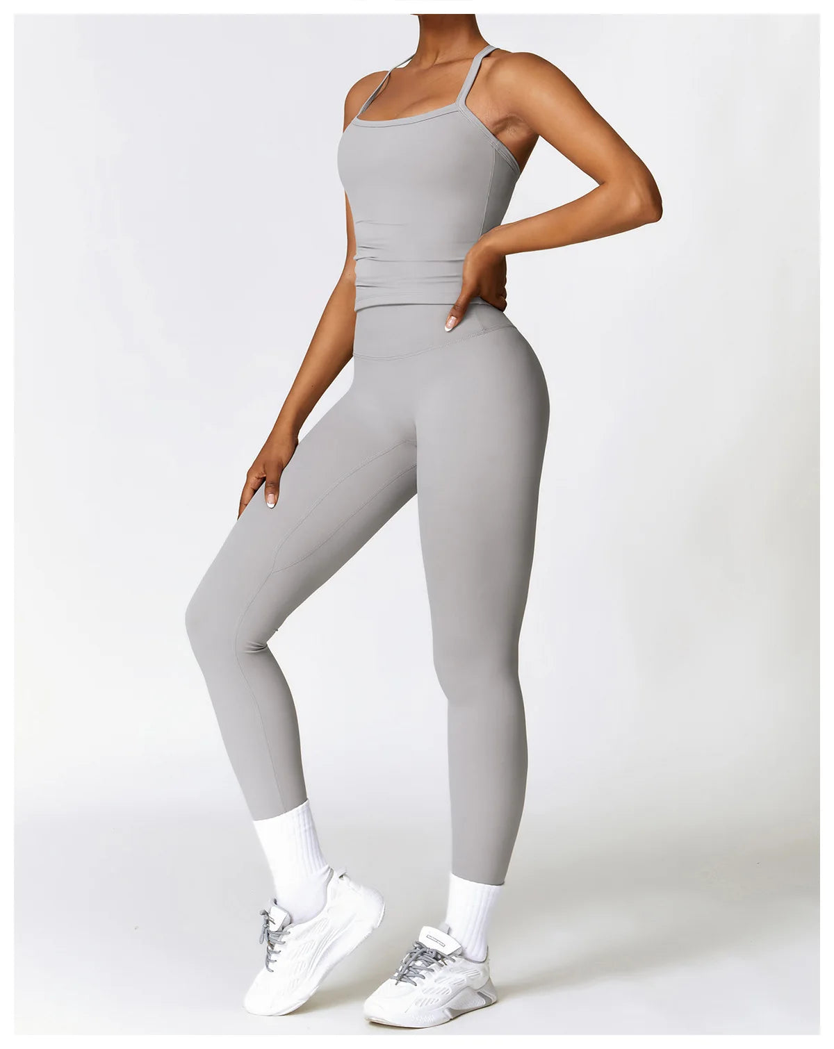 2PCS Seamless Yoga Set (Sky Blue, Black and Frost Grey)