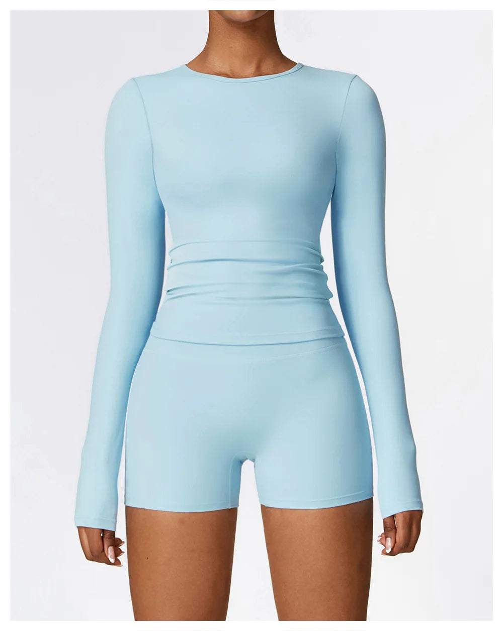 2PCS Seamless Yoga Set (Sky Blue, Black and Frost Grey)