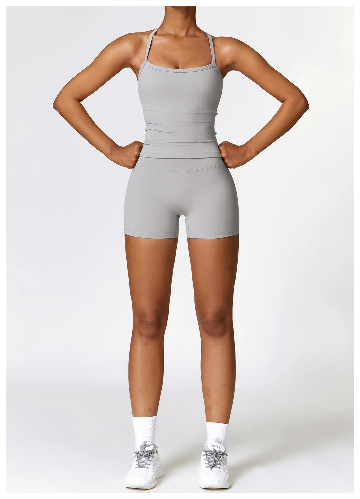 2PCS Seamless Yoga Set (Sky Blue, Black and Frost Grey)