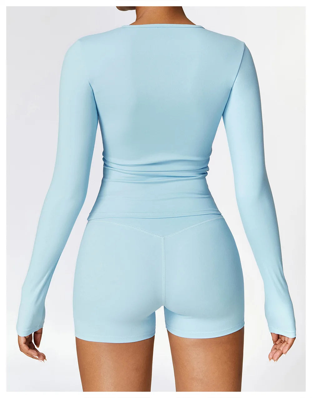 2PCS Seamless Yoga Set (Sky Blue, Black and Frost Grey)