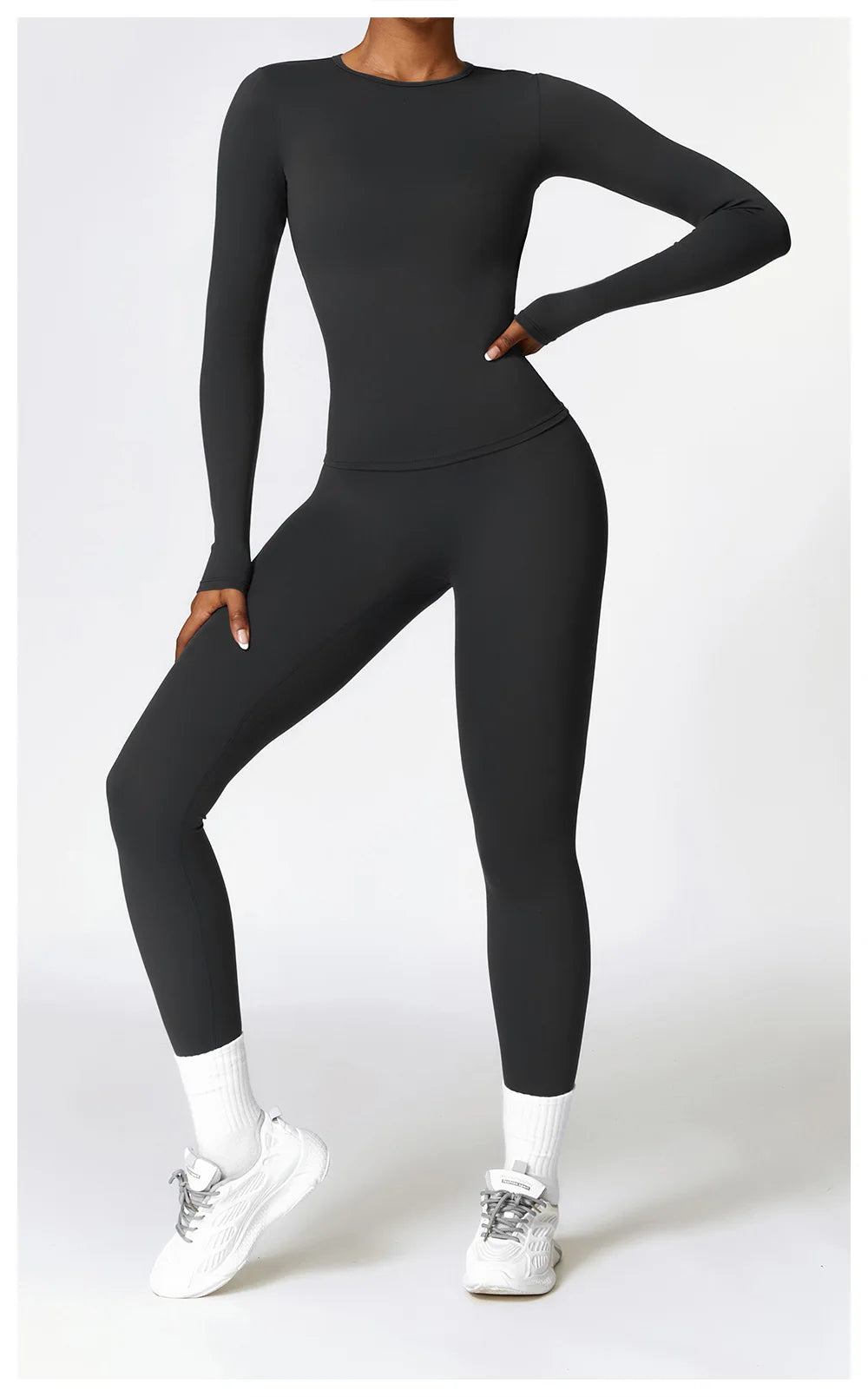 2PCS Seamless Yoga Set (Sky Blue, Black and Frost Grey)