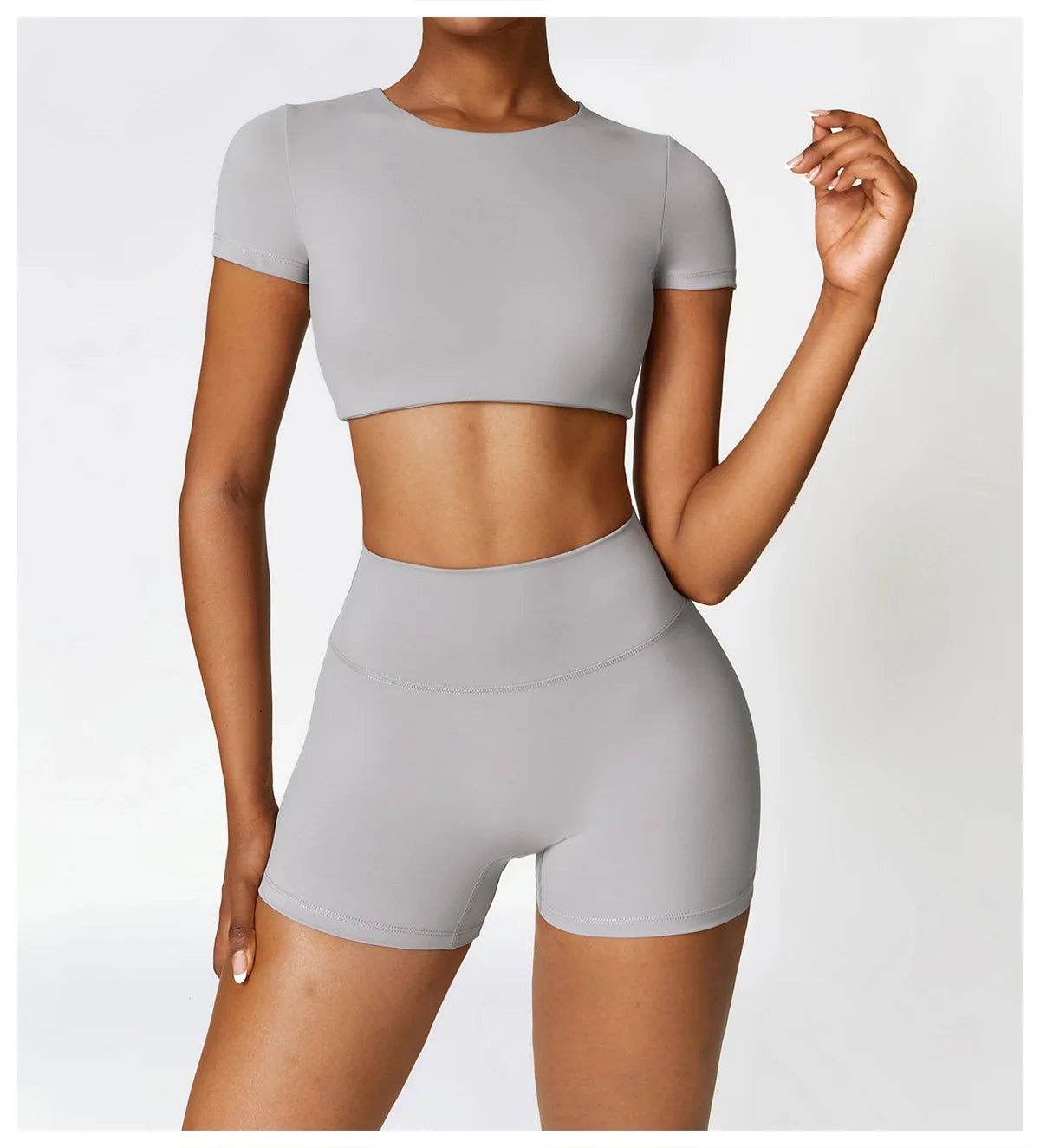 2PCS Seamless Yoga Set (Sky Blue, Black and Frost Grey)