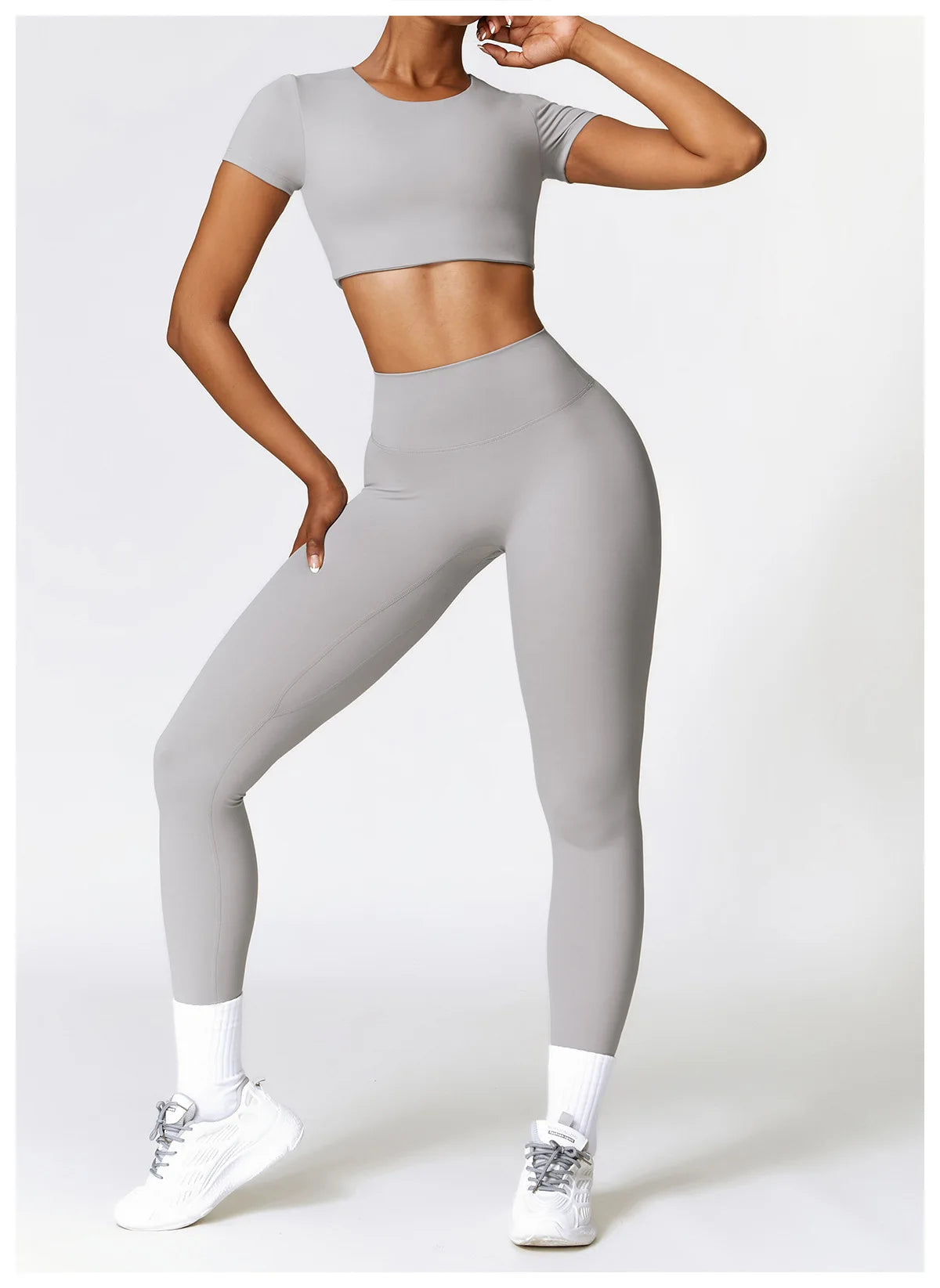 2PCS Seamless Yoga Set (Sky Blue, Black and Frost Grey)