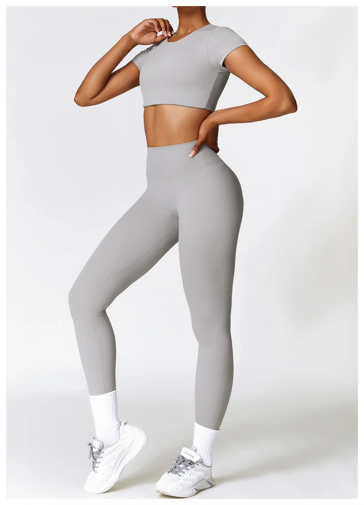 2PCS Seamless Yoga Set (Sky Blue, Black and Frost Grey)