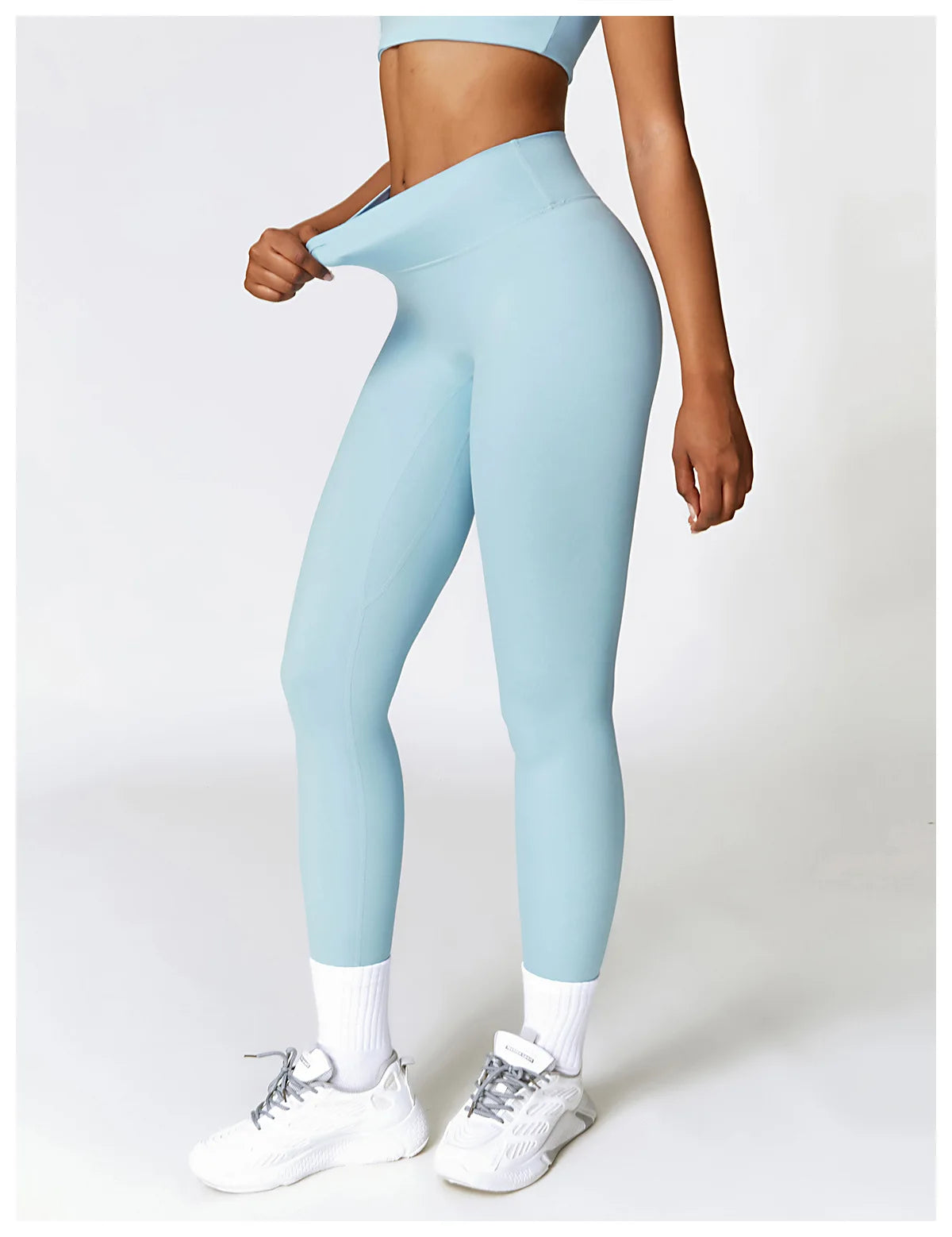 2PCS Seamless Yoga Set (Sky Blue, Black and Frost Grey)