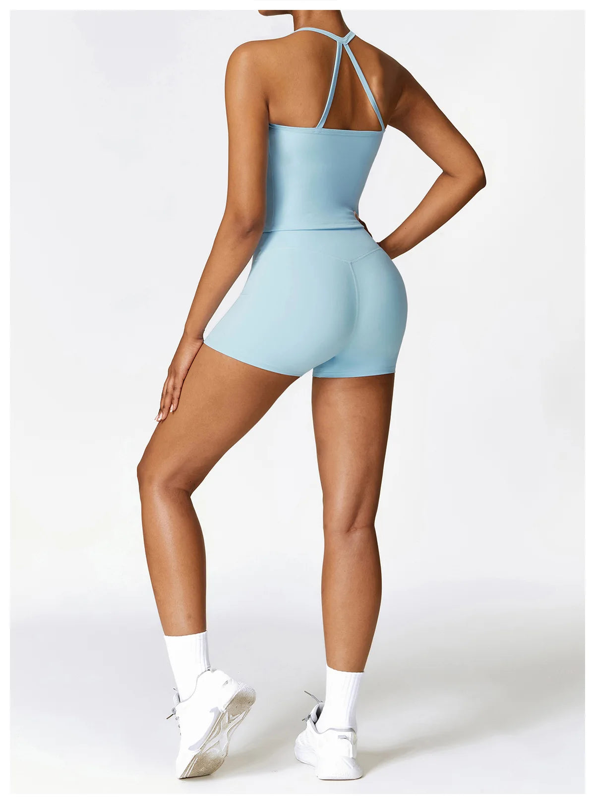 2PCS Seamless Yoga Set (Sky Blue, Black and Frost Grey)