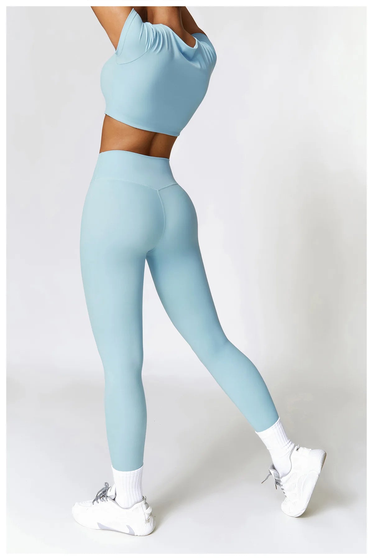 2PCS Seamless Yoga Set (Sky Blue, Black and Frost Grey)