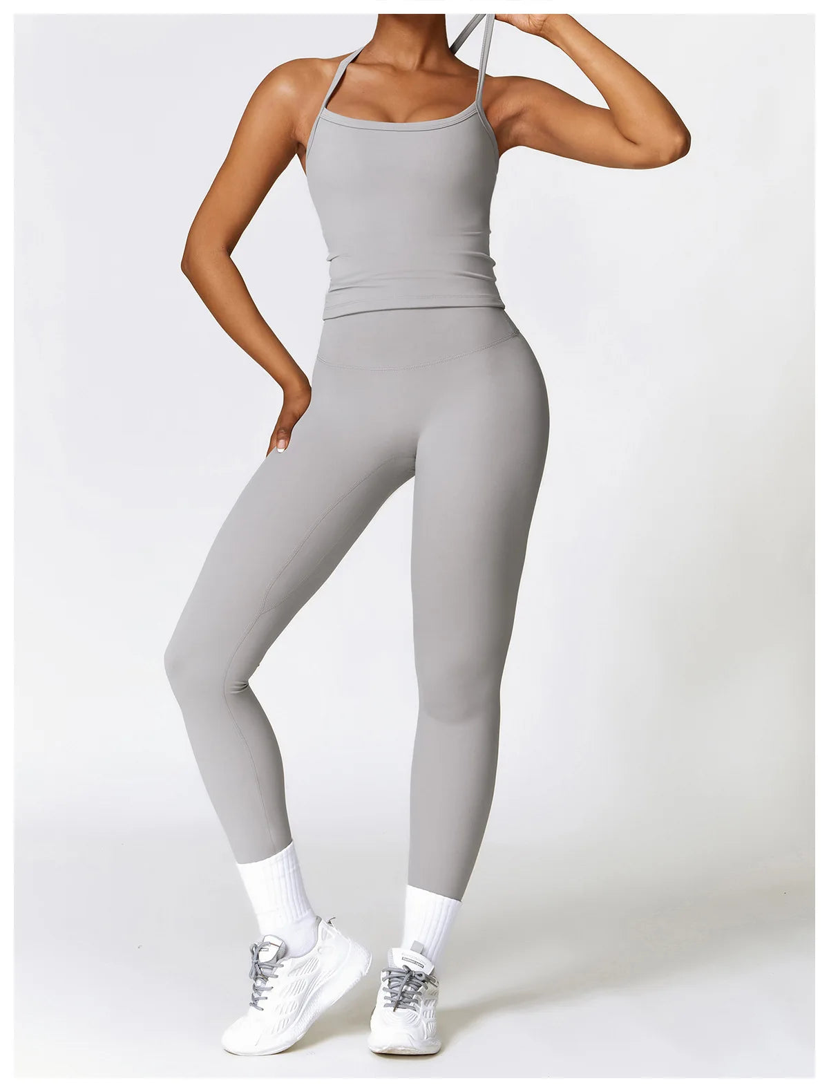 2PCS Seamless Yoga Set (Sky Blue, Black and Frost Grey)