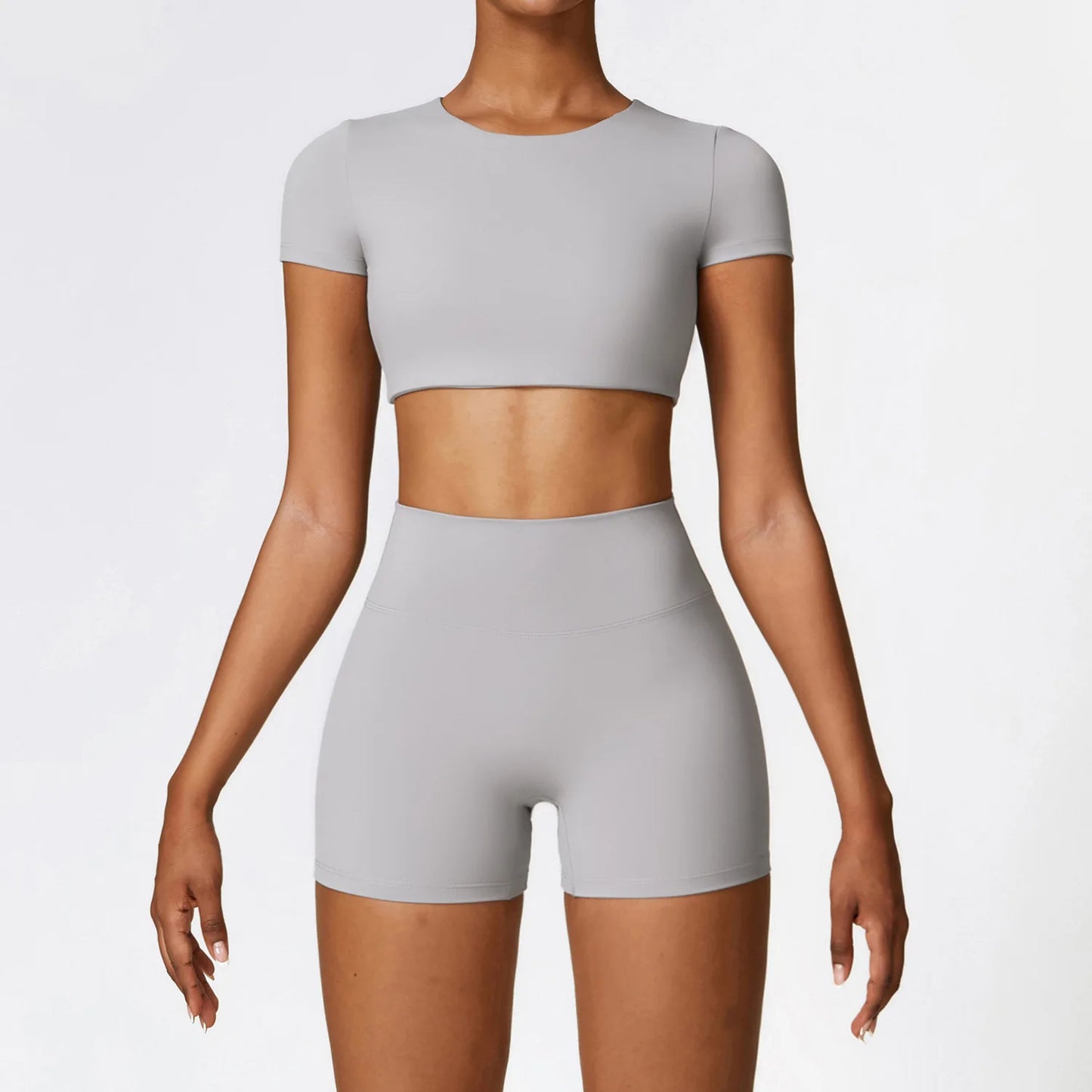 2PCS Seamless Yoga Set (Sky Blue, Black and Frost Grey)