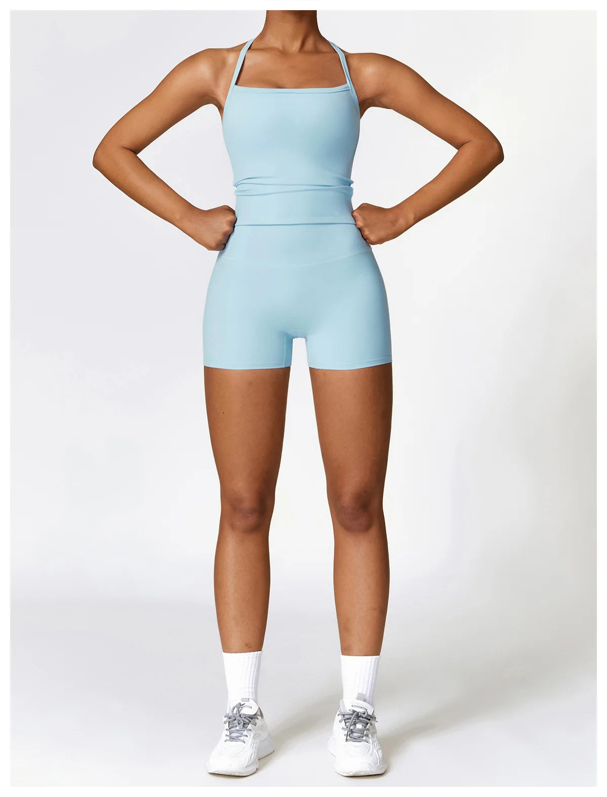 2PCS Seamless Yoga Set (Sky Blue, Black and Frost Grey)
