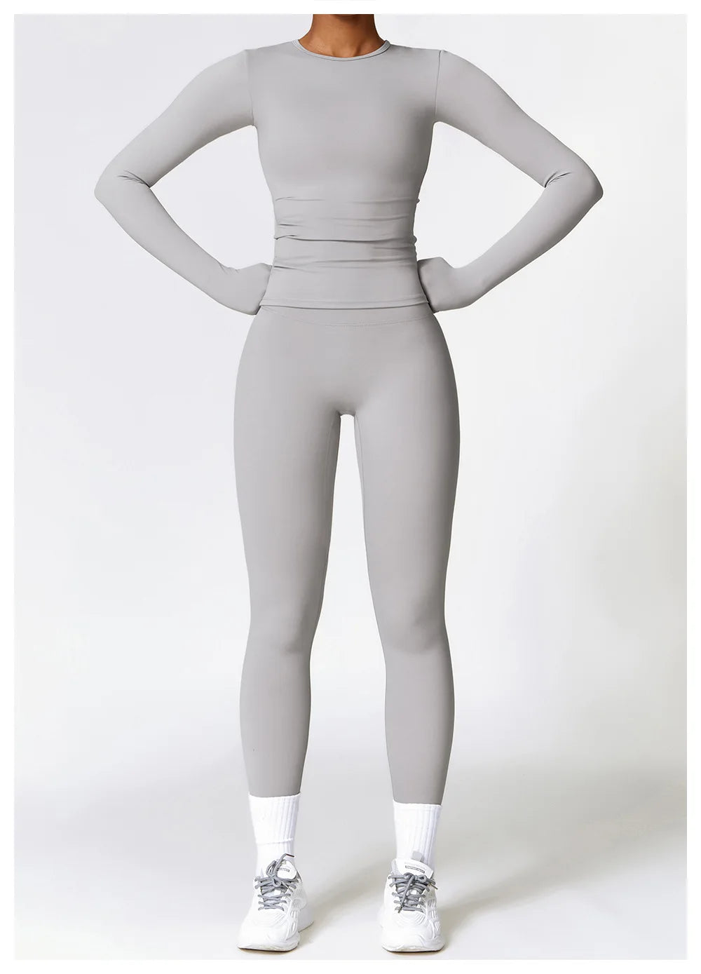 2PCS Seamless Yoga Set (Sky Blue, Black and Frost Grey)
