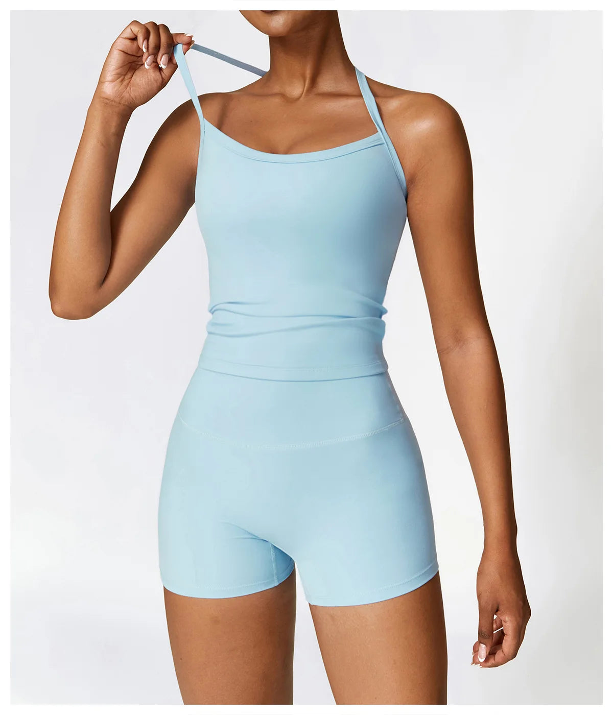 2PCS Seamless Yoga Set (Sky Blue, Black and Frost Grey)
