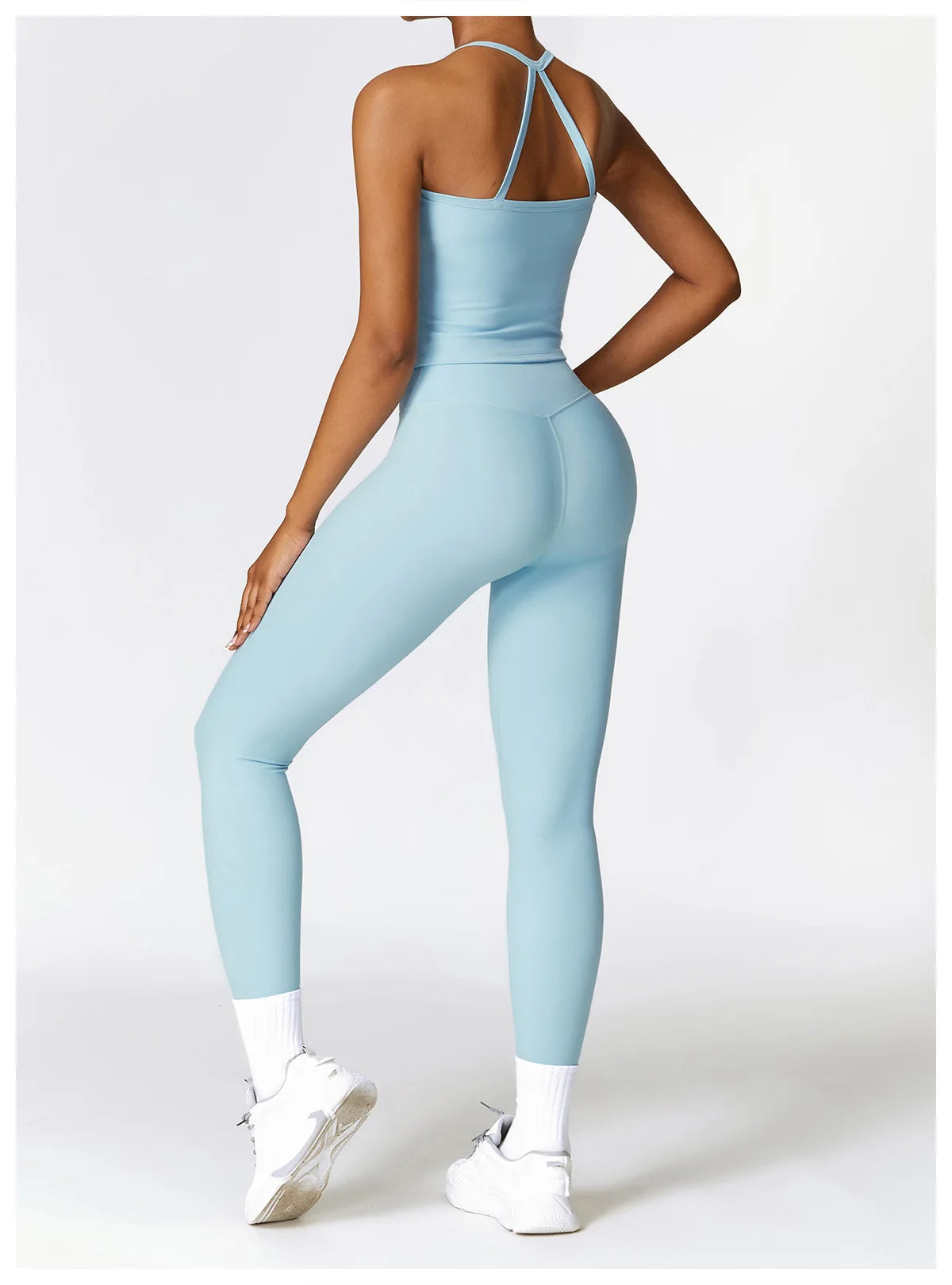 2PCS Seamless Yoga Set (Sky Blue, Black and Frost Grey)