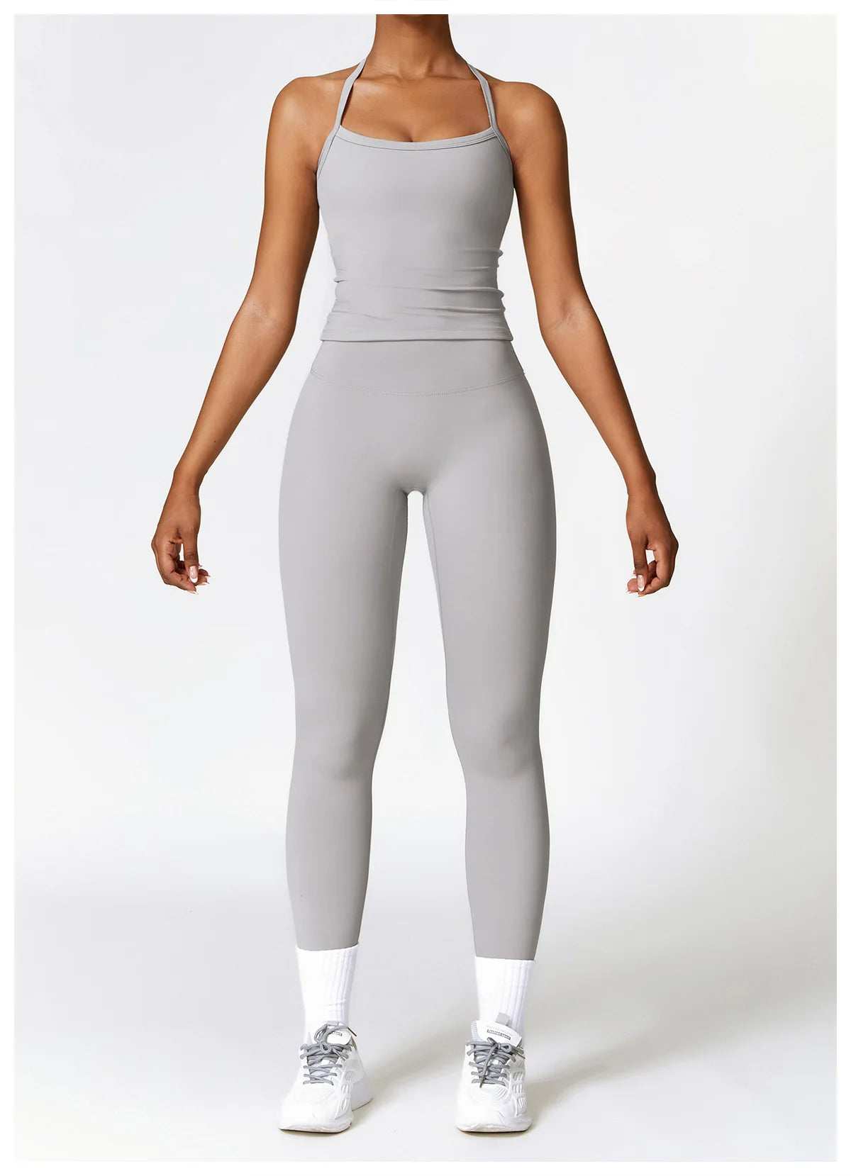 2PCS Seamless Yoga Set (Sky Blue, Black and Frost Grey)