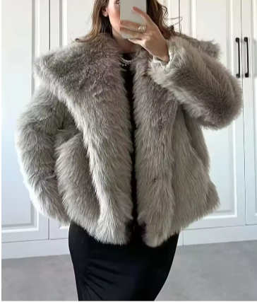 Chic Faux Fur Jacket Coat Long Sleeve