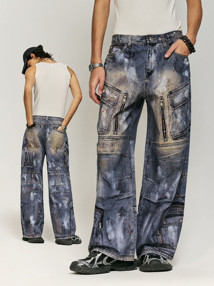 Jeans mit mehreren Taschen und digitalem Inkjet-Druck
