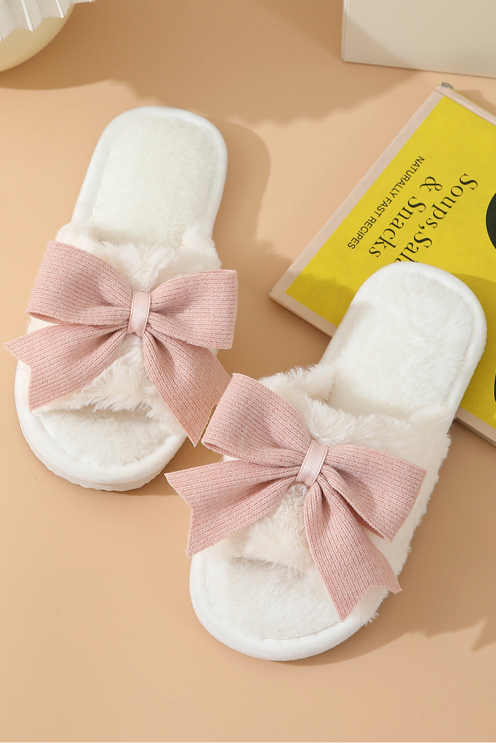 White Bow Knot Decor Open Toe Slippers