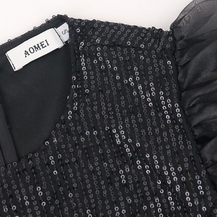 Sequin Mesh Long-sleeve dress