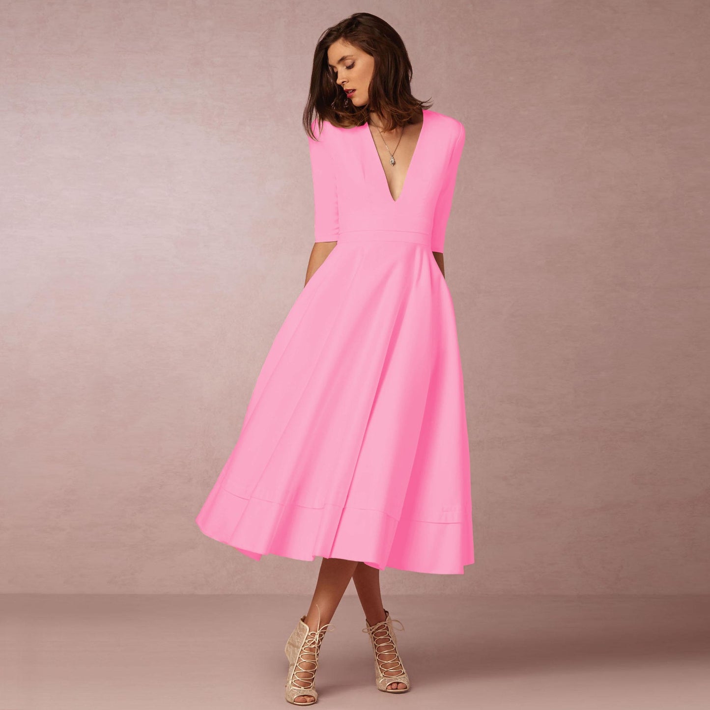 V-neck Dresses Retro 60s Swing Sleeve