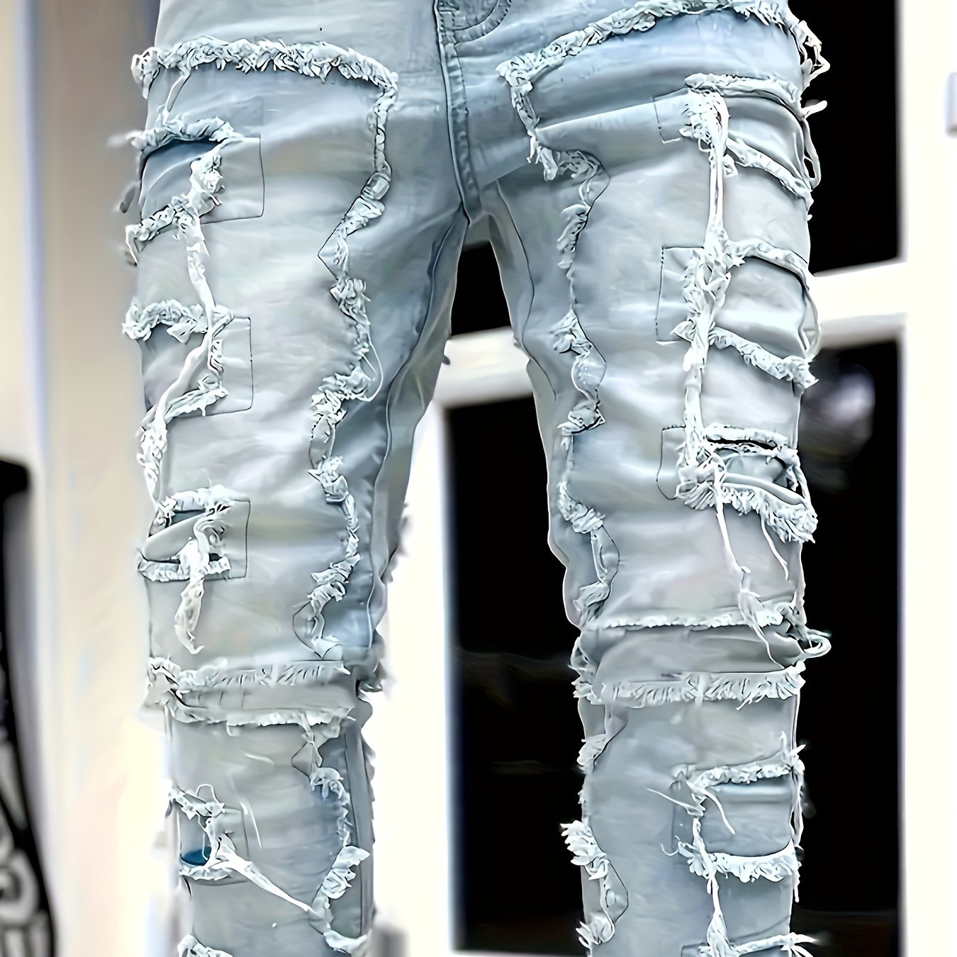 Herren Jeans mit geradem Bein und Quasten