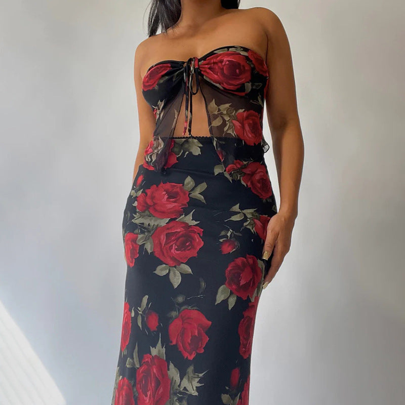Fashion Mesh Printed Tube Top Set
