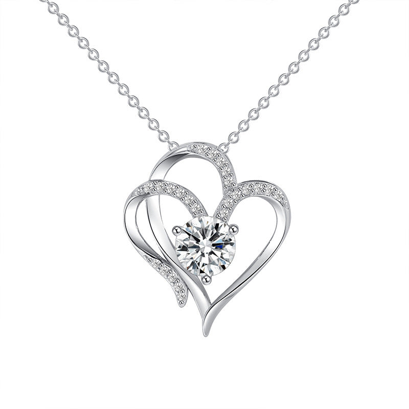 Double Love Necklace With Rhinestones Heart-shaped Necklace
