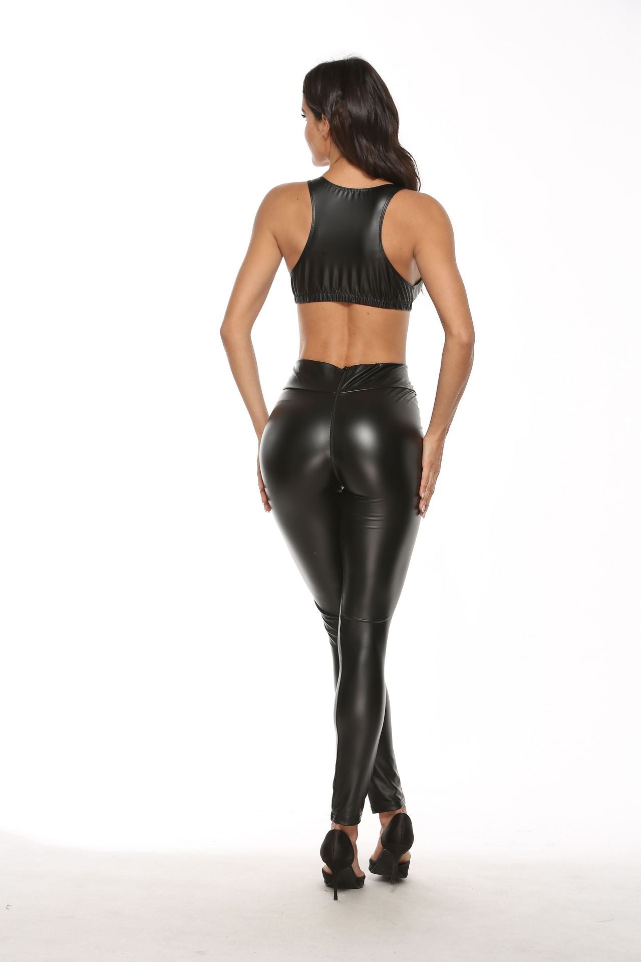 Leather Sexy crop top and legging Set