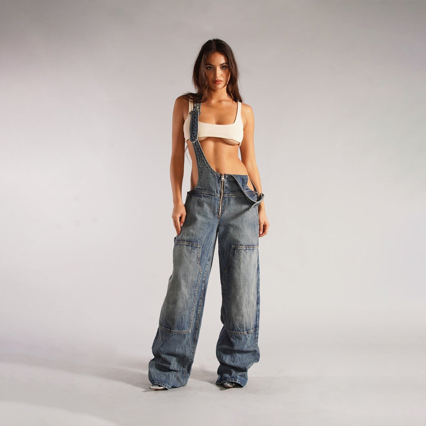 Y2K Zipper Denim Overalls Jumpsuit Jeans