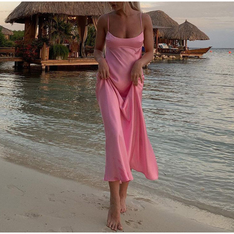 Elegant Satin Long Backless Dress
