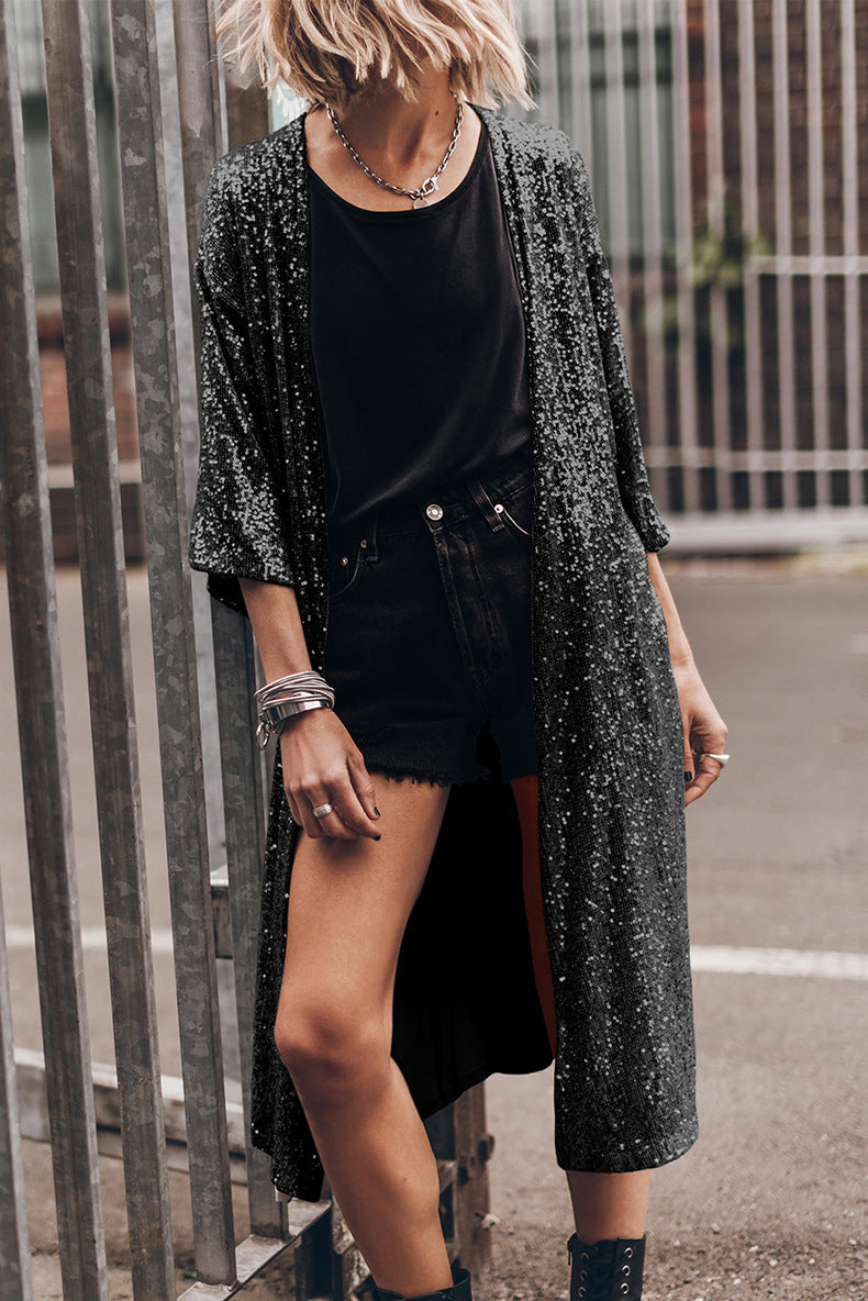 Sequin Sun Protection Cardigan Fashion Personalized Long Beach Cover-up