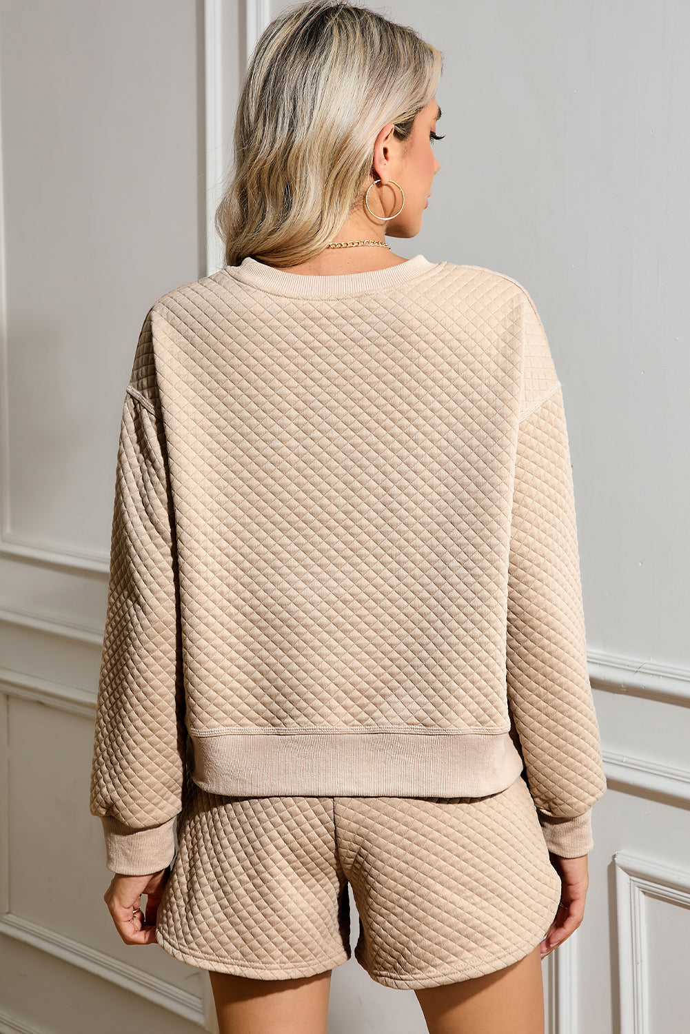 Diamond Quilted Plain Pullover and Shorts Set