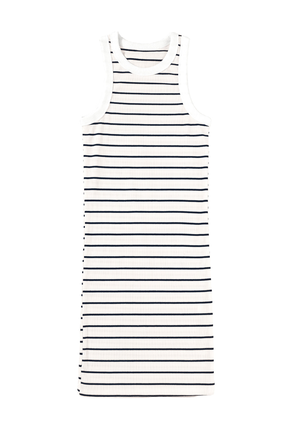 Vestido corto de tirantes de punto acanalado con rayas negras