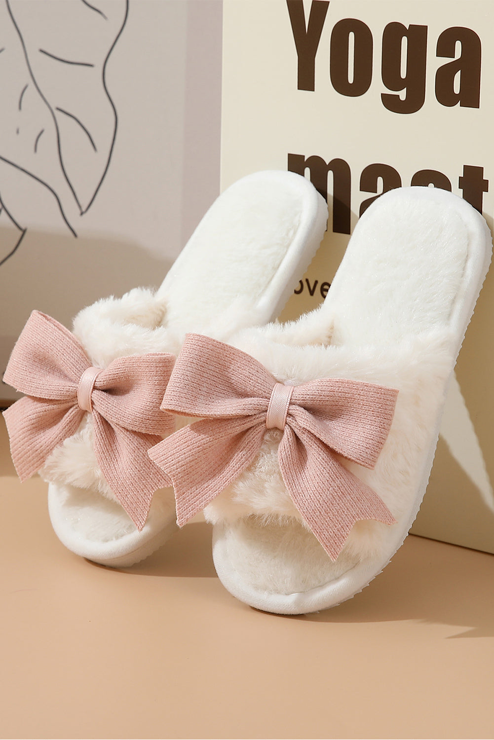 White Bow Knot Decor Open Toe Slippers