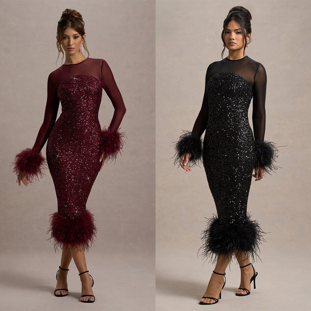 Langärmliges Paillettenkleid