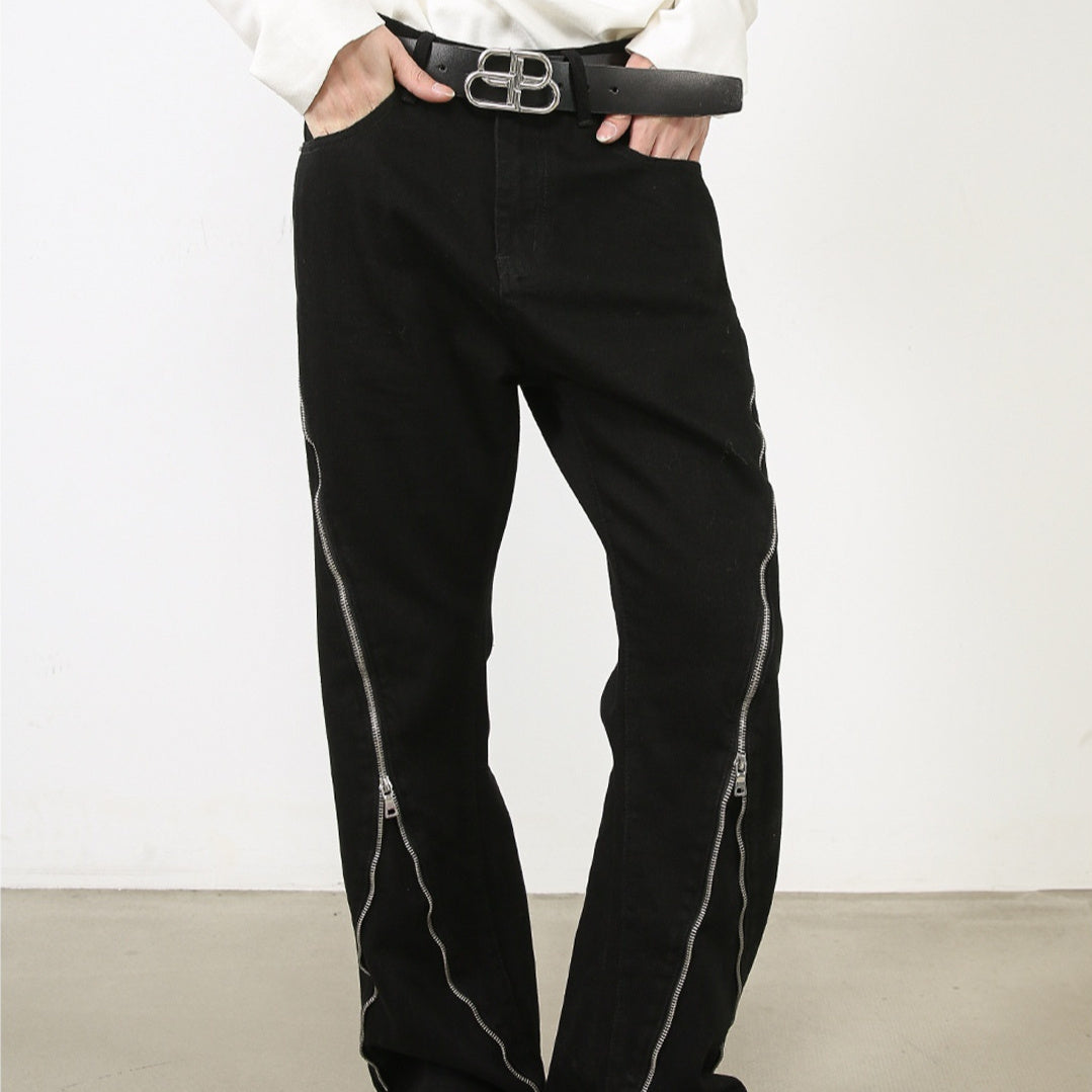 Street Dark Flared Jeans Reißverschluss-Design