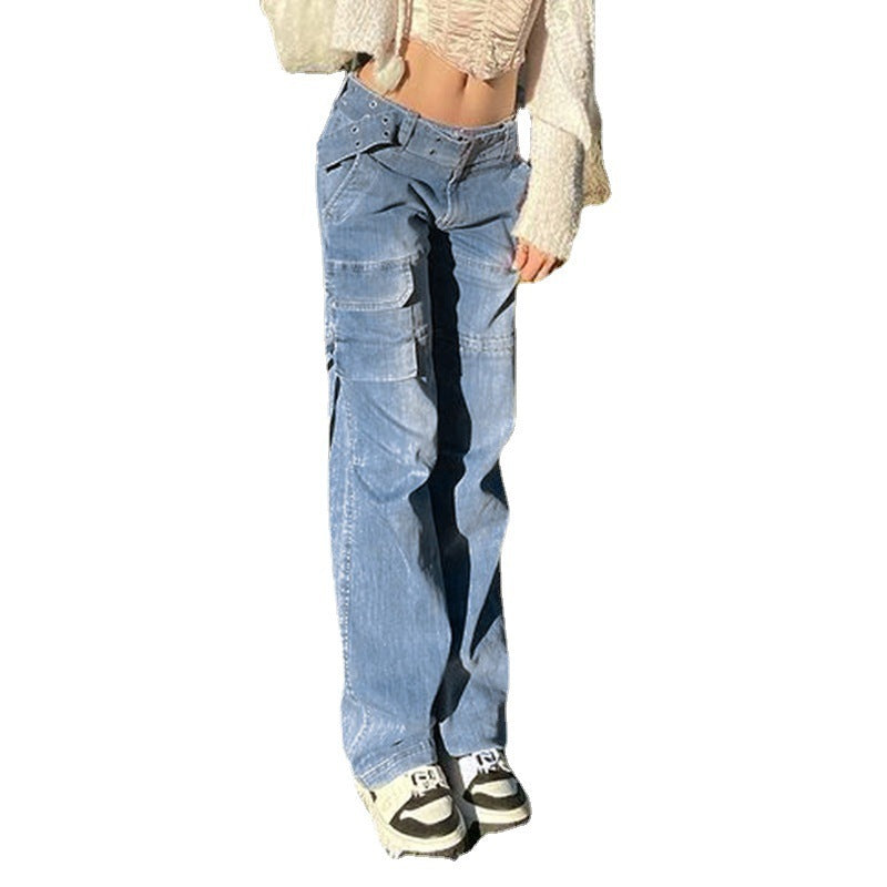 Vintage Mid Rise Belt Drawstring Pants