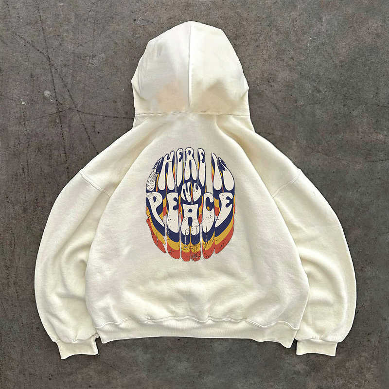THERE IS NO PEACE Loose Hooded Sweater