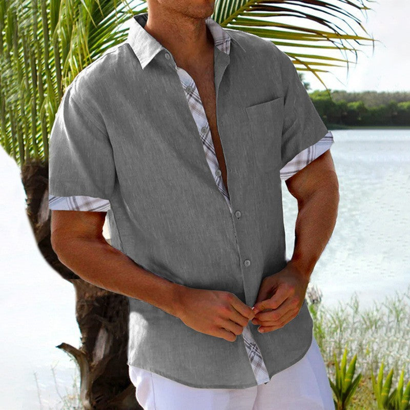 Vacation Short Sleeve Shirts With Plaid Side