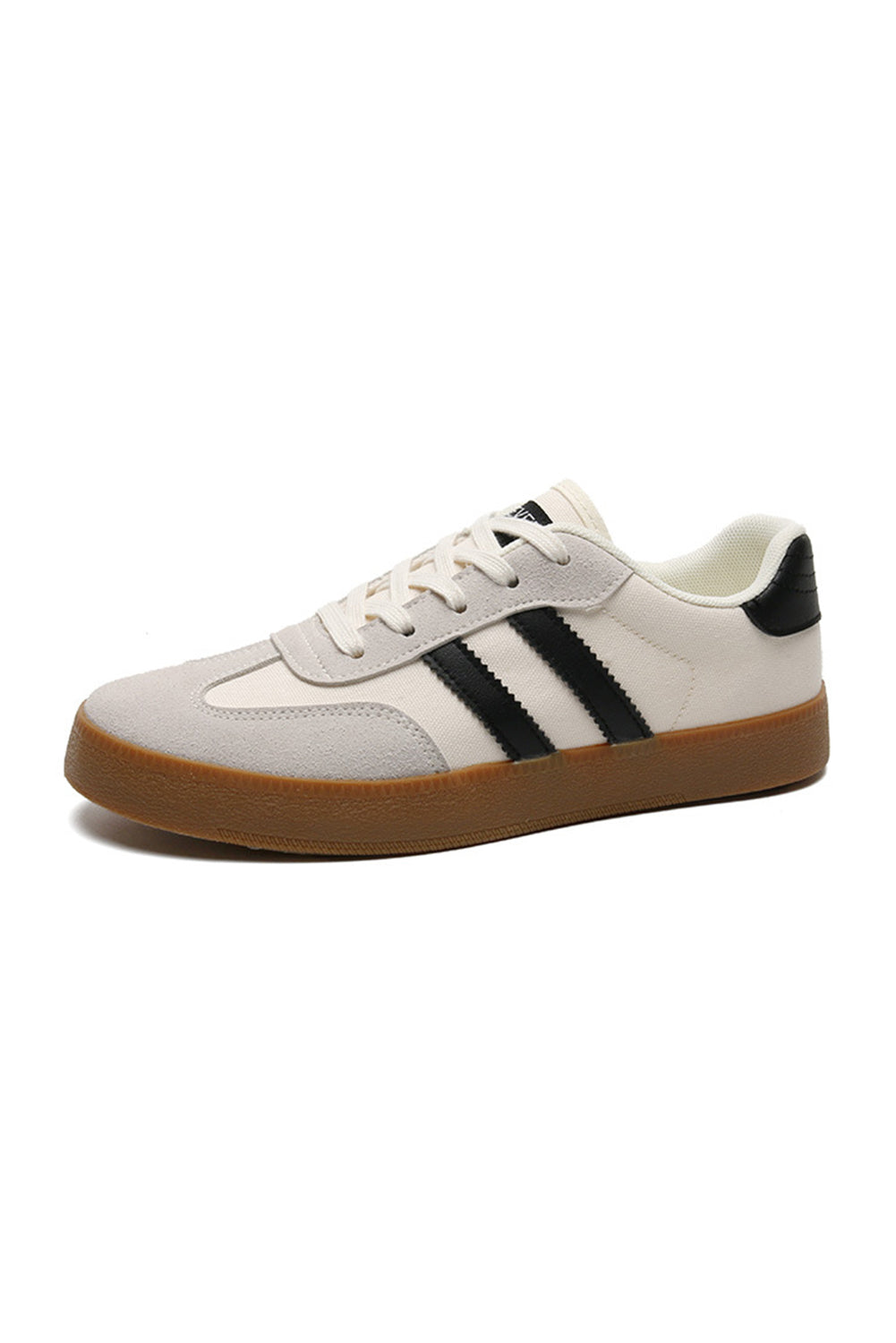 Weiße, gestreifte, flache Sneakers zum Schnüren